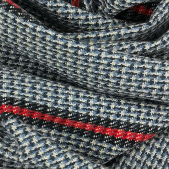 Unisex Schal Winterschal  Hahnentritt mit Streifen und Fransen dunkelblau hellblau weiß und rot
