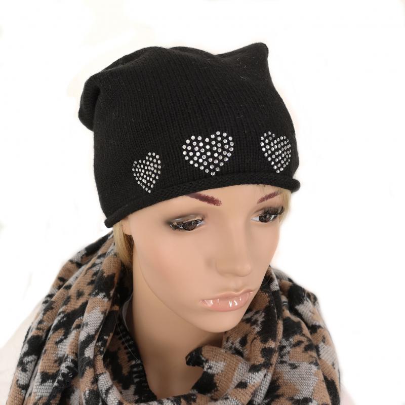 A-Zone Mütze Beanie schwarz Strass-Herzen