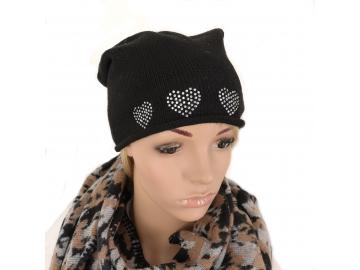 A-Zone Mütze Beanie schwarz Strass-Herzen