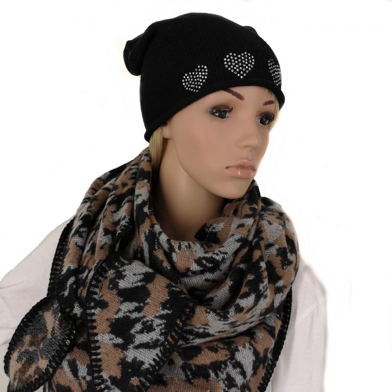 A-Zone Mütze Beanie schwarz Strass-Herzen