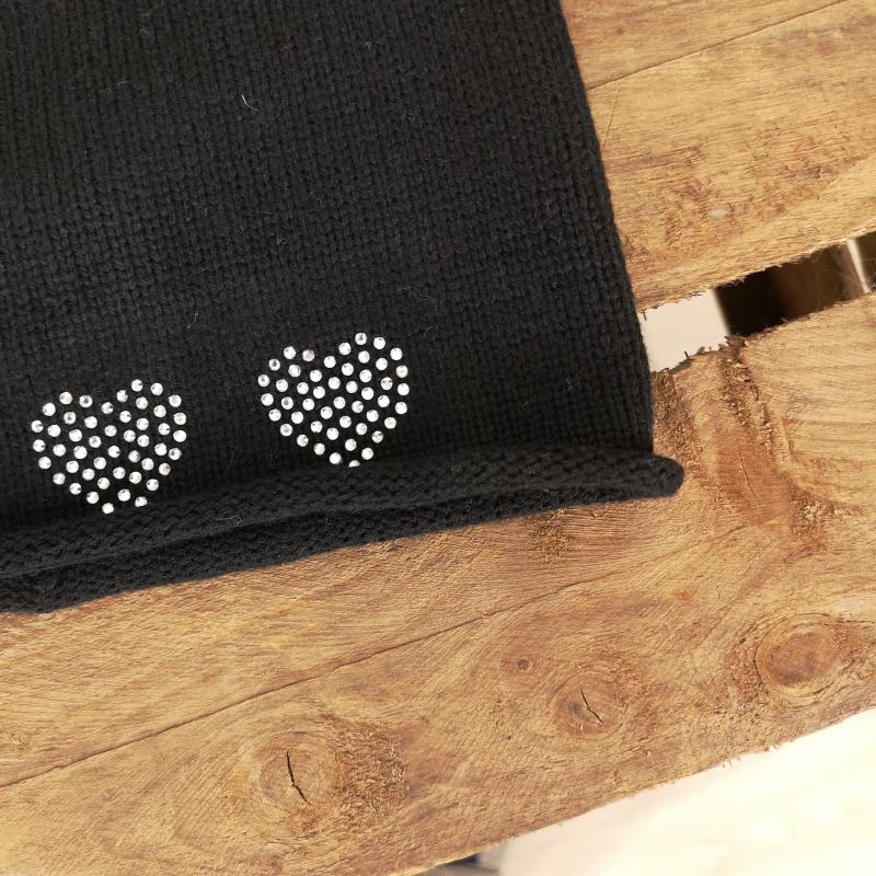A-Zone Mütze Beanie schwarz Strass-Herzen
