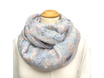 Italy Loop Schal Tuch hellblau Seide Baumwolle Blumenmuster rosé