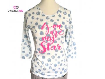 Zwillingsherz Shirt Weiß Punkte Strass Steine mit Baumwolle Größe 36/38 oder 40/42