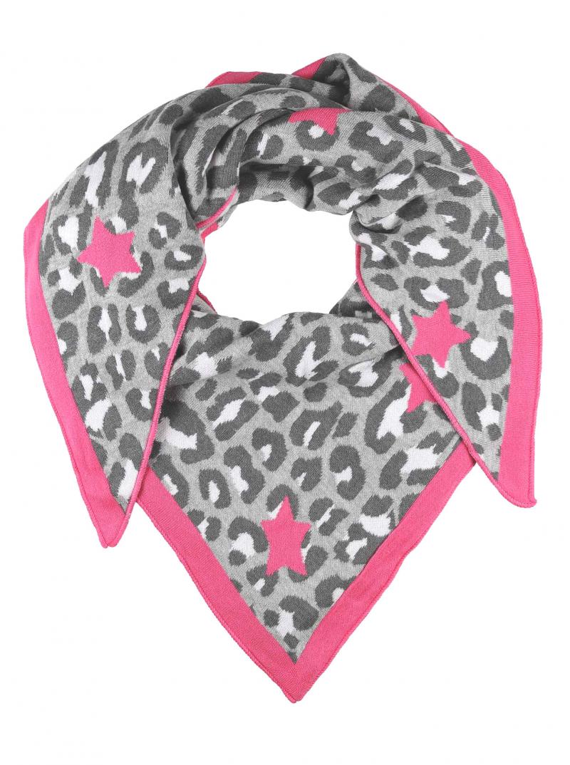 ZWILLINGSHERZ Dreieckstuch Grau Pink Leo- Sternenmuster mit Baumwolle