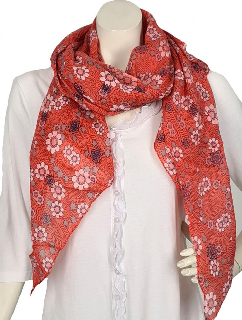 Italy Tuch rot oder hellblau aus Seide und Baumwolle mit Blumenmuster und Wellen B-Ware