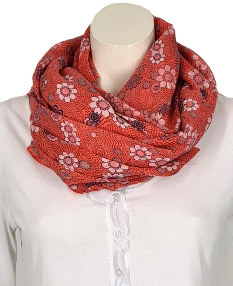 Italy Tuch rot oder hellblau aus Seide und Baumwolle mit Blumenmuster und Wellen B-Ware
