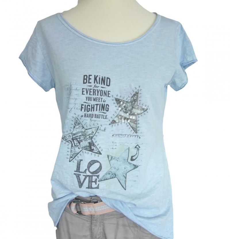 T-Shirt hellblau mit Sternen und Pailletten Größe M