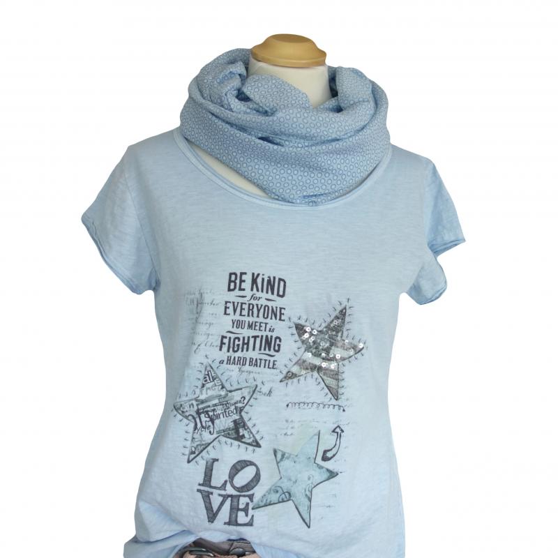T-Shirt hellblau mit Sternen und Pailletten Größe M