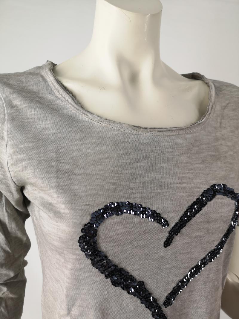 Kurt Kölln Shirt hellgrau ¾ -Arm mit Herz Pailletten anthrazit