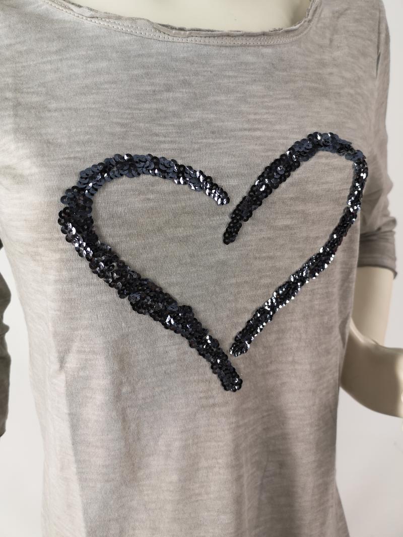 Kurt Kölln Shirt hellgrau ¾ -Arm mit Herz Pailletten anthrazit