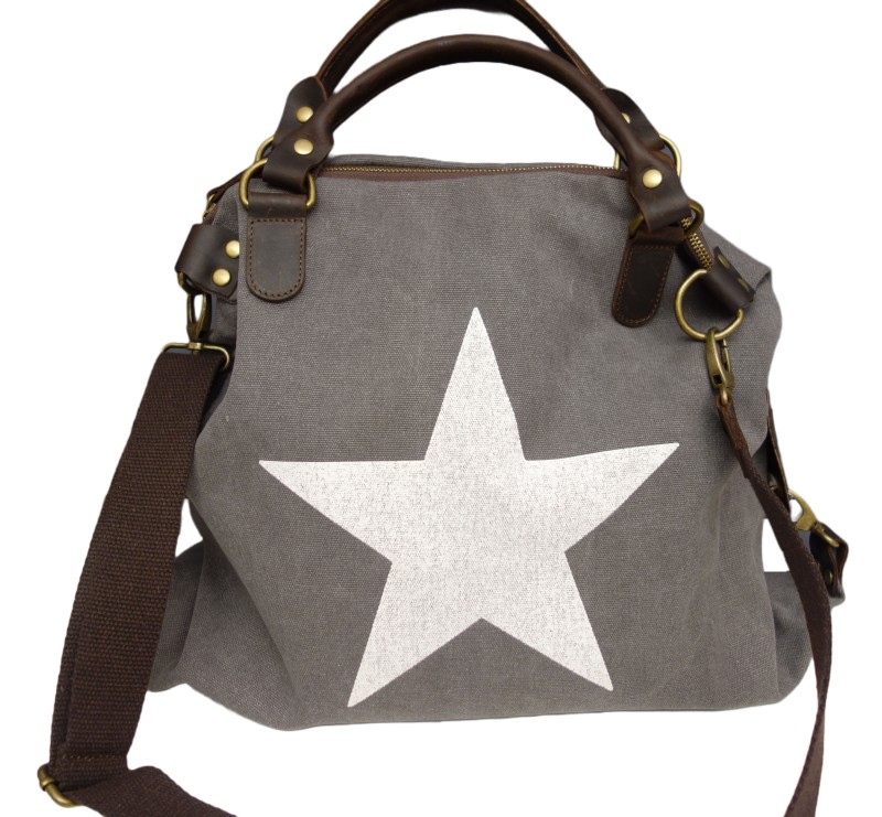 Große Tasche Henkeltasche Shopper   Mix aus Canvas und Leder in Grau, Dunkelgrau oder Braun
