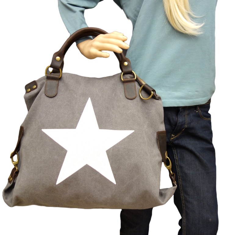 Große Tasche Henkeltasche Shopper   Mix aus Canvas und Leder in Grau, Dunkelgrau oder Braun
