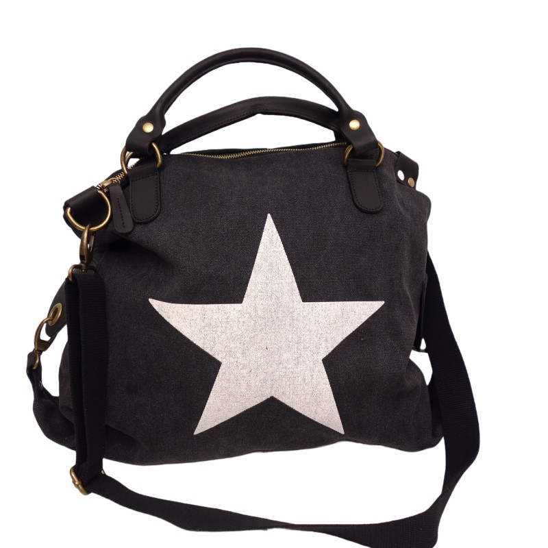 Große Tasche Henkeltasche Shopper   Mix aus Canvas und Leder in Grau, Dunkelgrau oder Braun