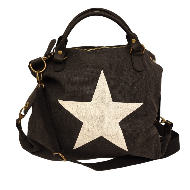 Große Tasche Henkeltasche Shopper   Mix aus Canvas und Leder in Grau, Dunkelgrau oder Braun