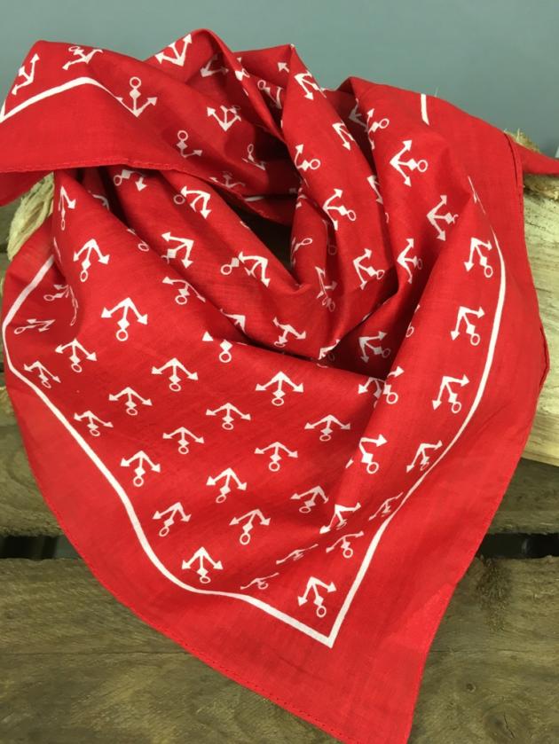 Halstuch Nickituch Bandana Vierecktuch maritimes Tuch  Anker rot weiß 100%  Baumwolle