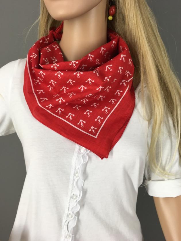 Halstuch Nickituch Bandana Vierecktuch maritimes Tuch  Anker rot weiß 100%  Baumwolle