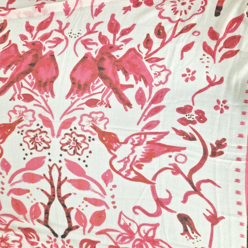 A-Zone Tuch Vierecktuch weiß pink Blumen und Vögel