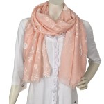 Tuch Schal Sommertuch mit gestickten Blumenranken grau rosa koralle