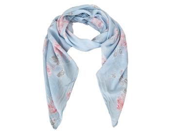 Italy Tuch Schal hellblau Rosen Motiv Seide Baumwolle