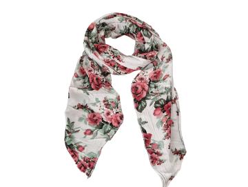 Italy Tuch Schal zartes grau grün Rosen Motiv  Seide und Baumwolle