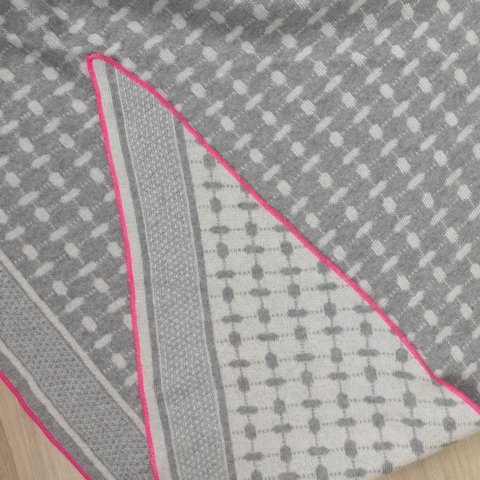 Zwillingsherz Wende-Dreieckstuch Hellgrau Weiß Neon Pink mit Kaschmir