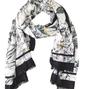 Tuch Schal schwarz weiß mit floralem Muster