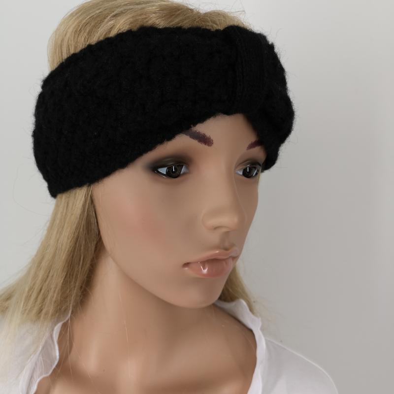 Zwillingsherz Stirnband Grobstrick schwarz mit Wolle und Fleece-Futter