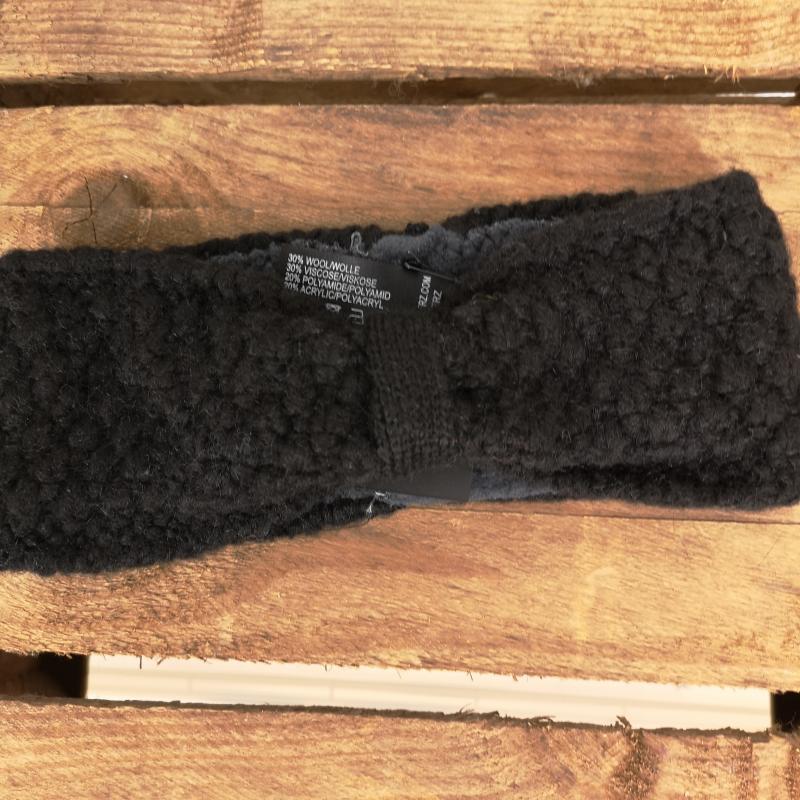 Zwillingsherz Stirnband Grobstrick schwarz mit Wolle und Fleece-Futter