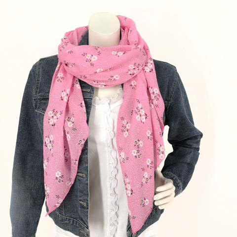 Tuch mit Seide Blümchen Punkte rosa/pink gelb weiß