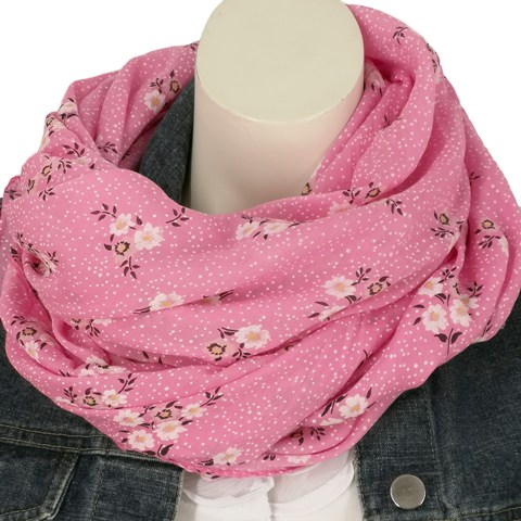 Tuch mit Seide Blümchen Punkte rosa/pink gelb weiß