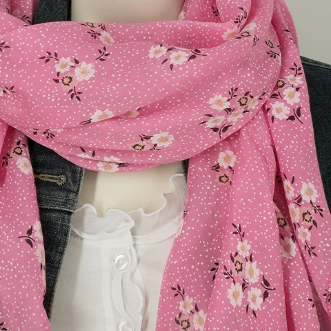 Tuch mit Seide Blümchen Punkte rosa/pink gelb weiß