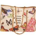 Große Tasche mit Blumen- und Schmetterlingsprint und Schriftzug cremeweiß