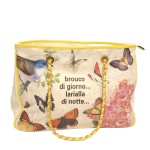 Große Tasche mit Blumen- und Schmetterlingsprint und Schriftzug cremeweiß