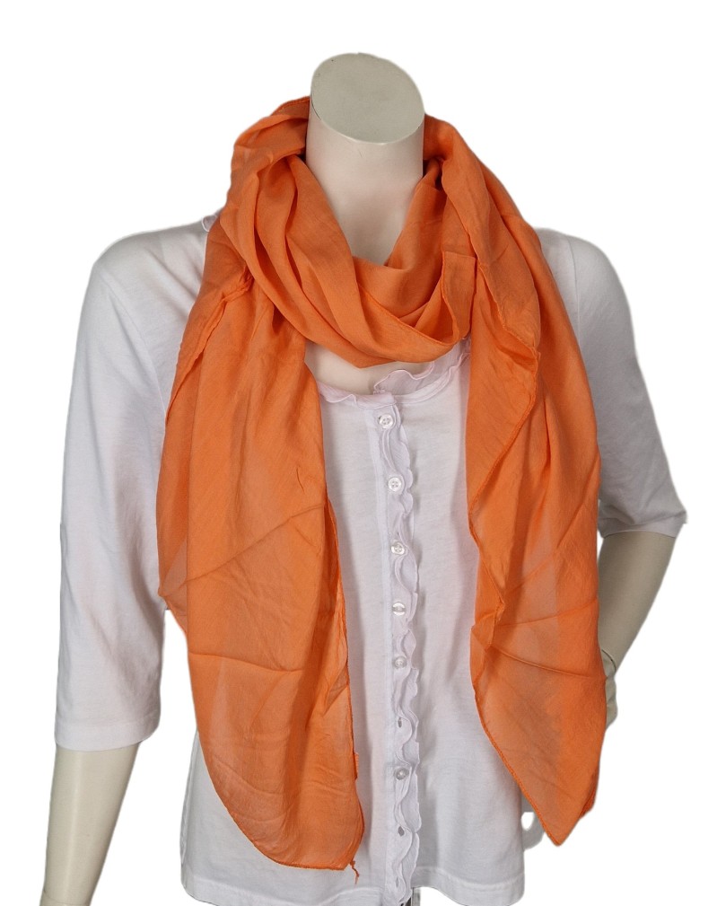 Italy Schal Tuch Loop orange Uni ohne Muster Seide Baumwolle