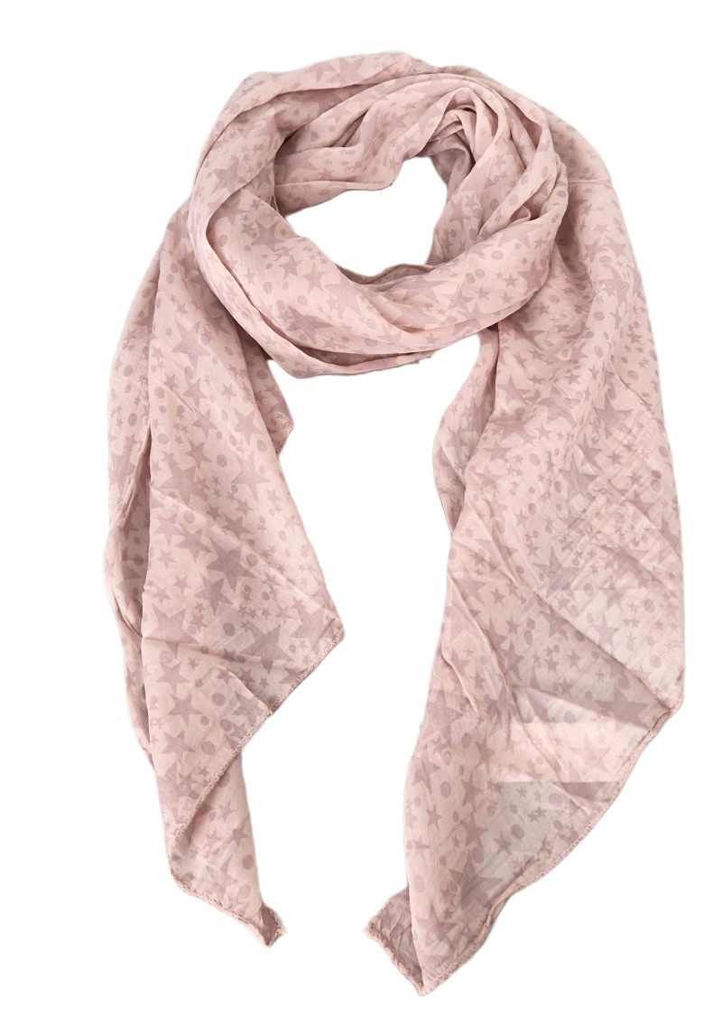 Italy Tuch Schal Loop rosa Sterne Seide Baumwolle