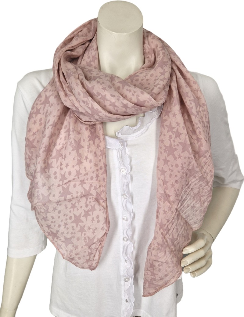 Italy Tuch Schal Loop rosa Sterne Seide Baumwolle