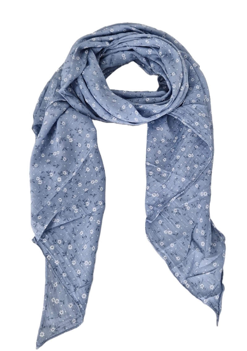 Italy Tuch Schal Loop himmelblau kleine Blümchen Seide Baumwolle