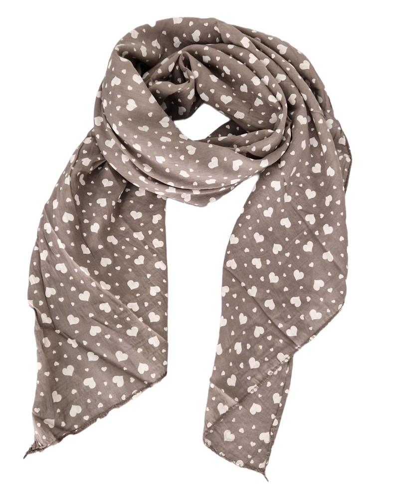 Italy Tuch Schal Loop taupe braun Herzen Seide Baumwolle