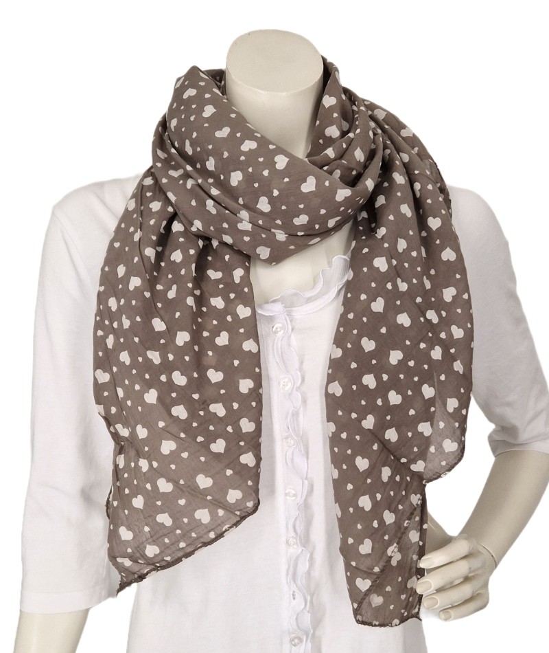 Italy Tuch Schal Loop taupe braun Herzen Seide Baumwolle