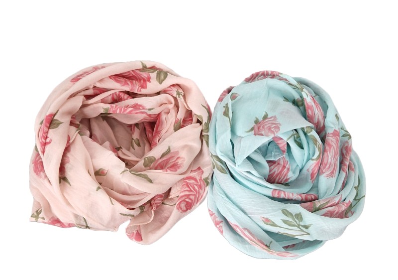 Italy Tuch Schal Loop rosa oder mintgrün Rosen Seide Baumwolle