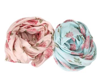 Italy Tuch Schal Loop rosa oder mintgrün Rosen Seide Baumwolle