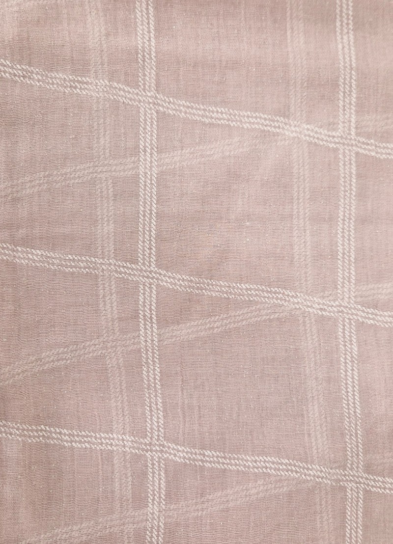 SAMAYA Tuch Schal Rosa Weiß Karomuster schräg kleine Fransen Glitzer mit Baumwolle