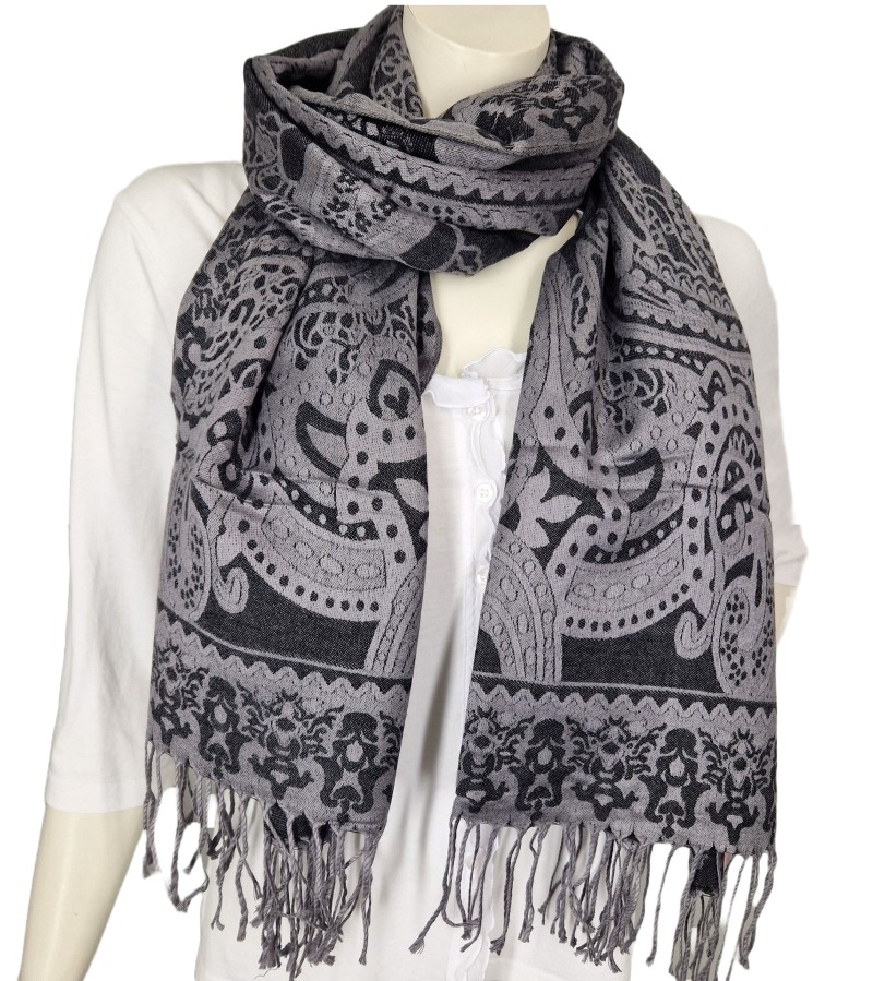 Schal Tuch Schultertuch gewebt Paisley Muster  in Blau Rot Schwarz Altrosa Viskose