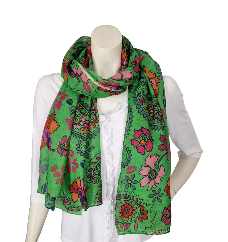 Tuch Schal grün mit floralem Muster
