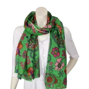 Tuch Schal grün mit floralem Muster