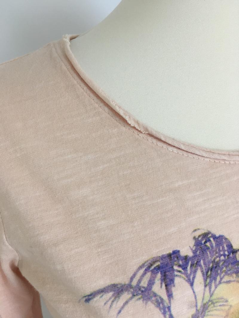 Shirt Langarm V.Milano Tigerkopf Nieten Perlen weiß hellgrau rosè Größe M 38 40
