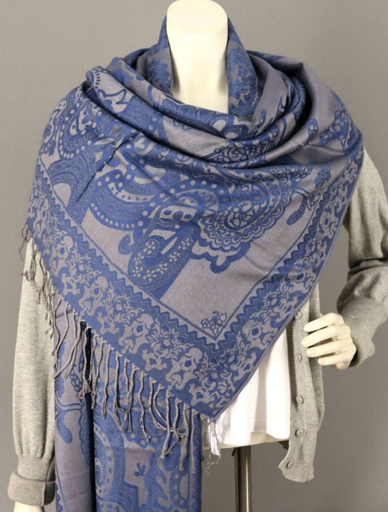 Schal Tuch Schultertuch gewebt Paisley Muster  in Blau Rot Schwarz Altrosa Viskose