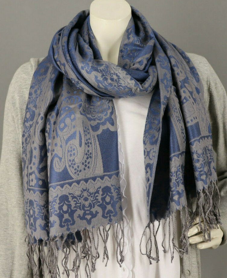 Schal Tuch Schultertuch gewebt Paisley Muster  in Blau Rot Schwarz Altrosa Viskose