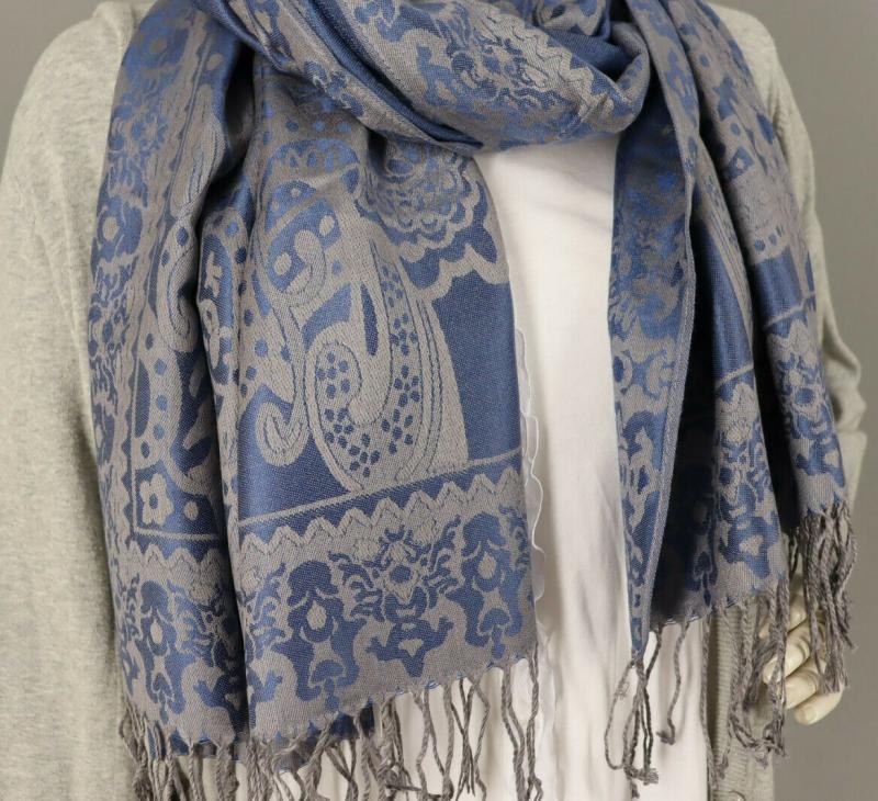 Schal Tuch Schultertuch gewebt Paisley Muster  in Blau Rot Schwarz Altrosa Viskose