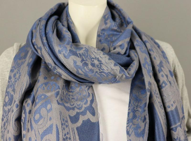 Schal Tuch Schultertuch gewebt Paisley Muster  in Blau Rot Schwarz Altrosa Viskose